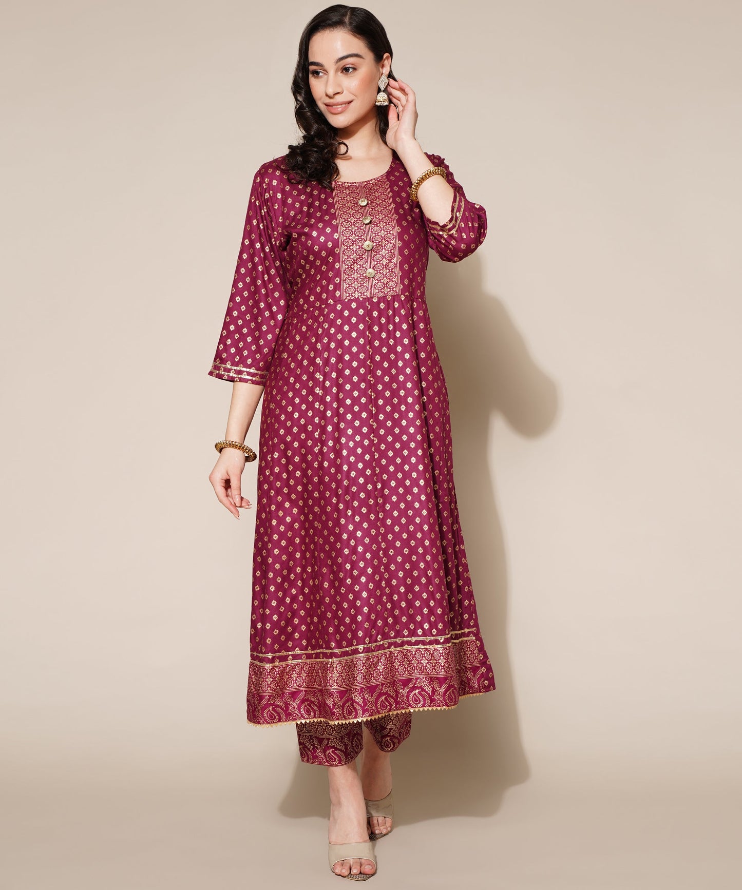 Anushil Anarkali Kurta Set with Dupatta Wine