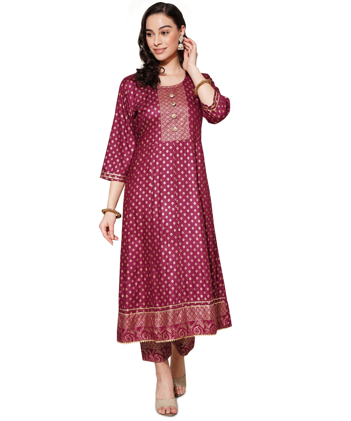 Anushil Anarkali Kurta Set with Dupatta Wine