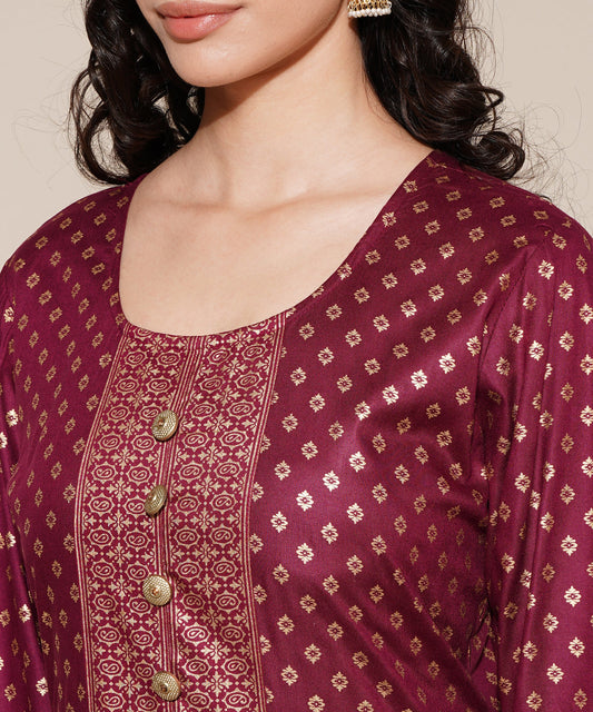 Anushil Anarkali Kurta Set with Dupatta Wine