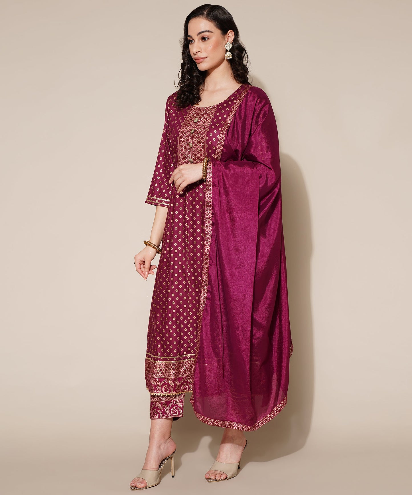 Anushil Anarkali Kurta Set with Dupatta Wine