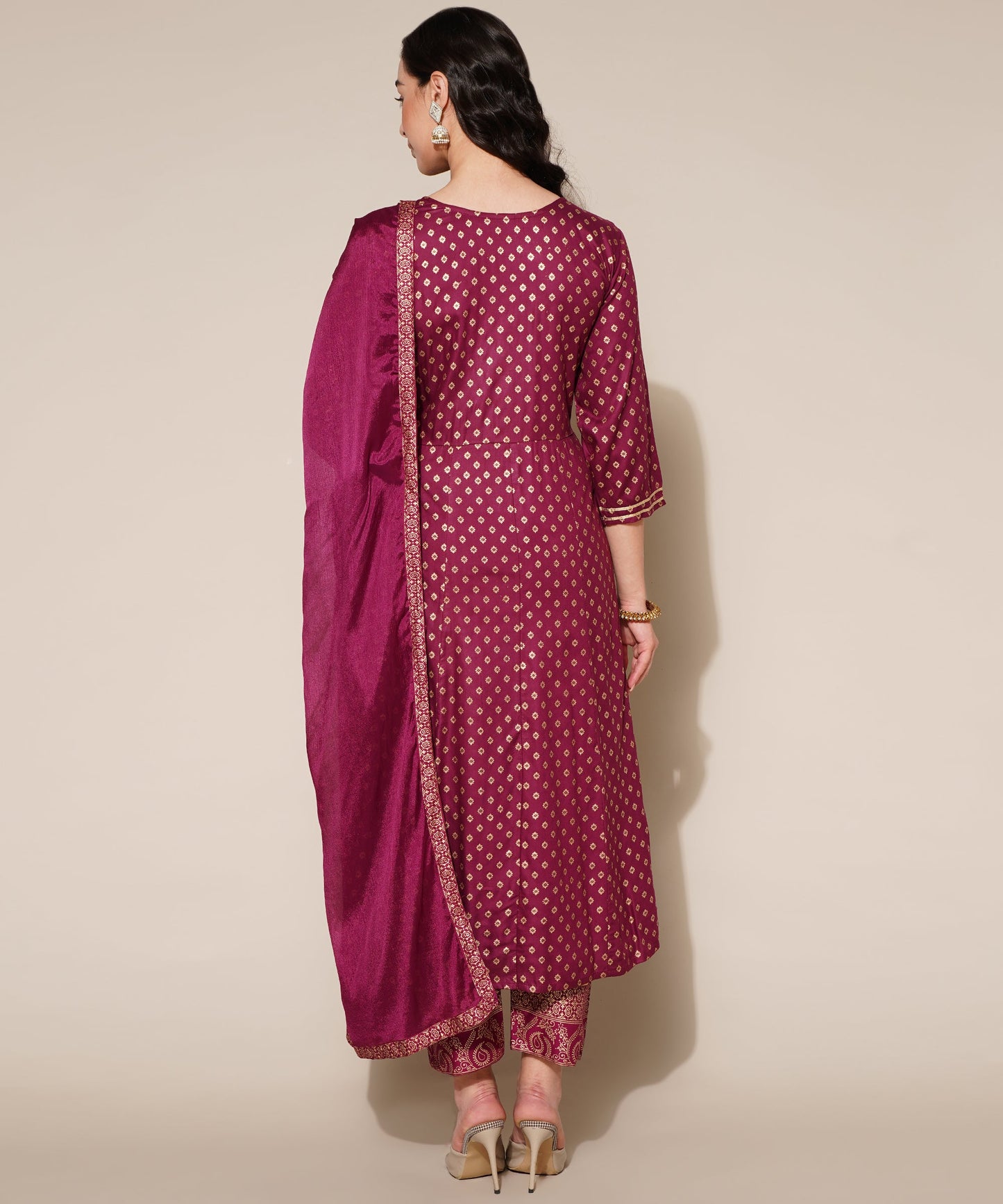Anushil Anarkali Kurta Set with Dupatta Wine
