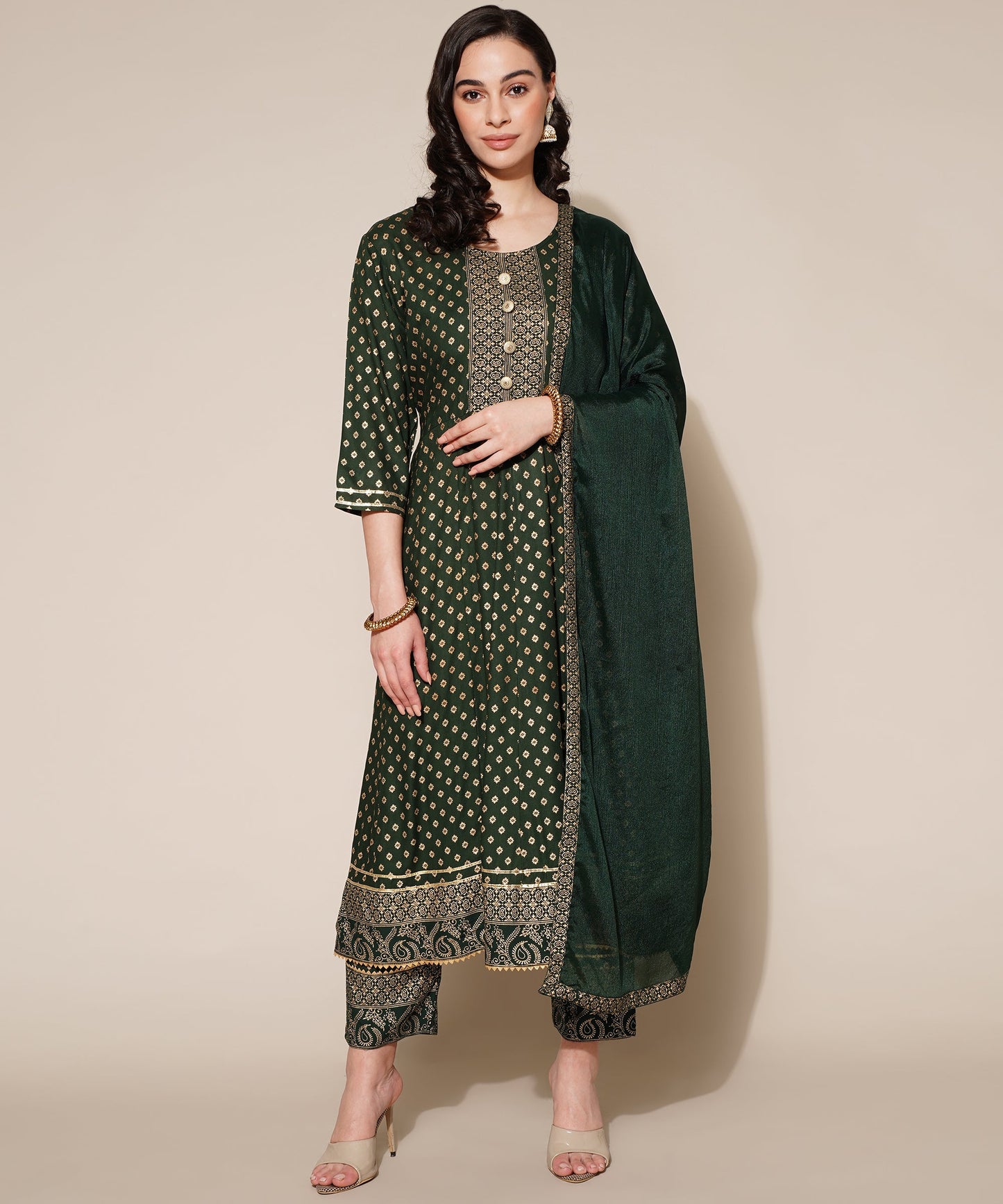 Anushil Anarkali Kurta Set with Dupatta Green