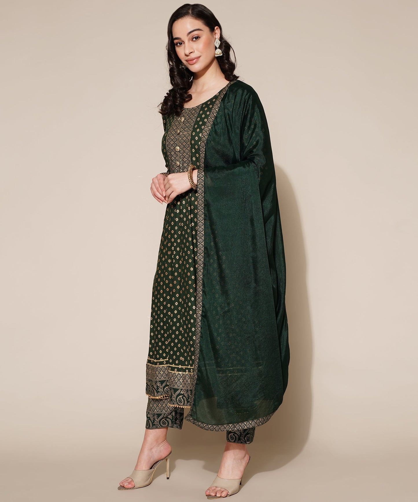 Anushil Anarkali Kurta Set with Dupatta Green