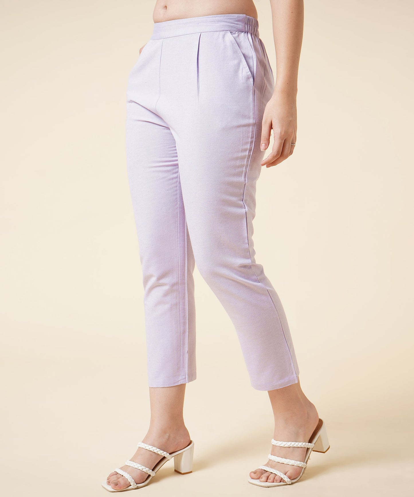 Cotton Kurta Set With Pants Check Design Pattern, Lavender