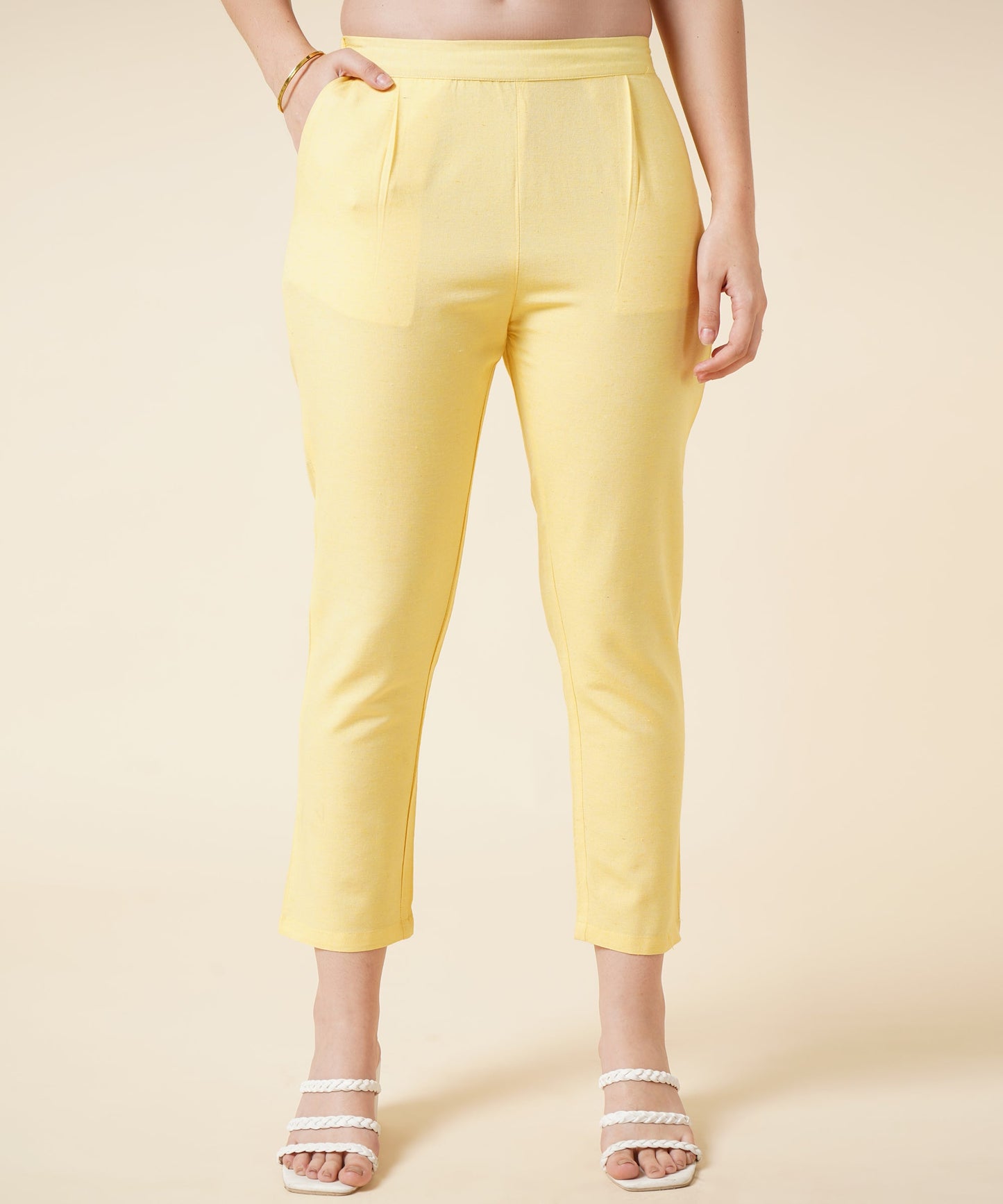 Cotton Kurta Set With Pants Check Design Pattern, Yellow