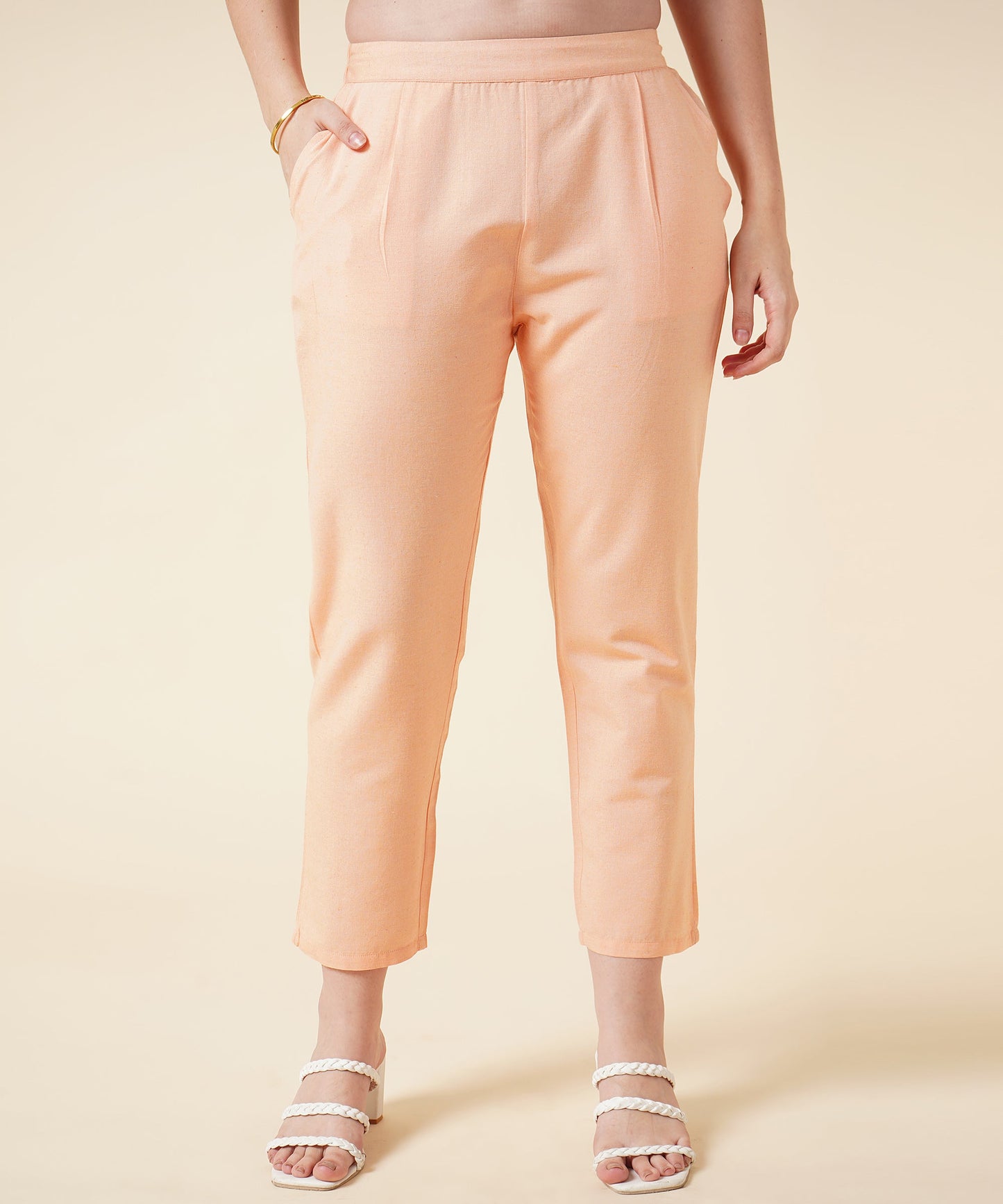 Ethnic Kurta Set With Pants Check Design Pattern, Orange