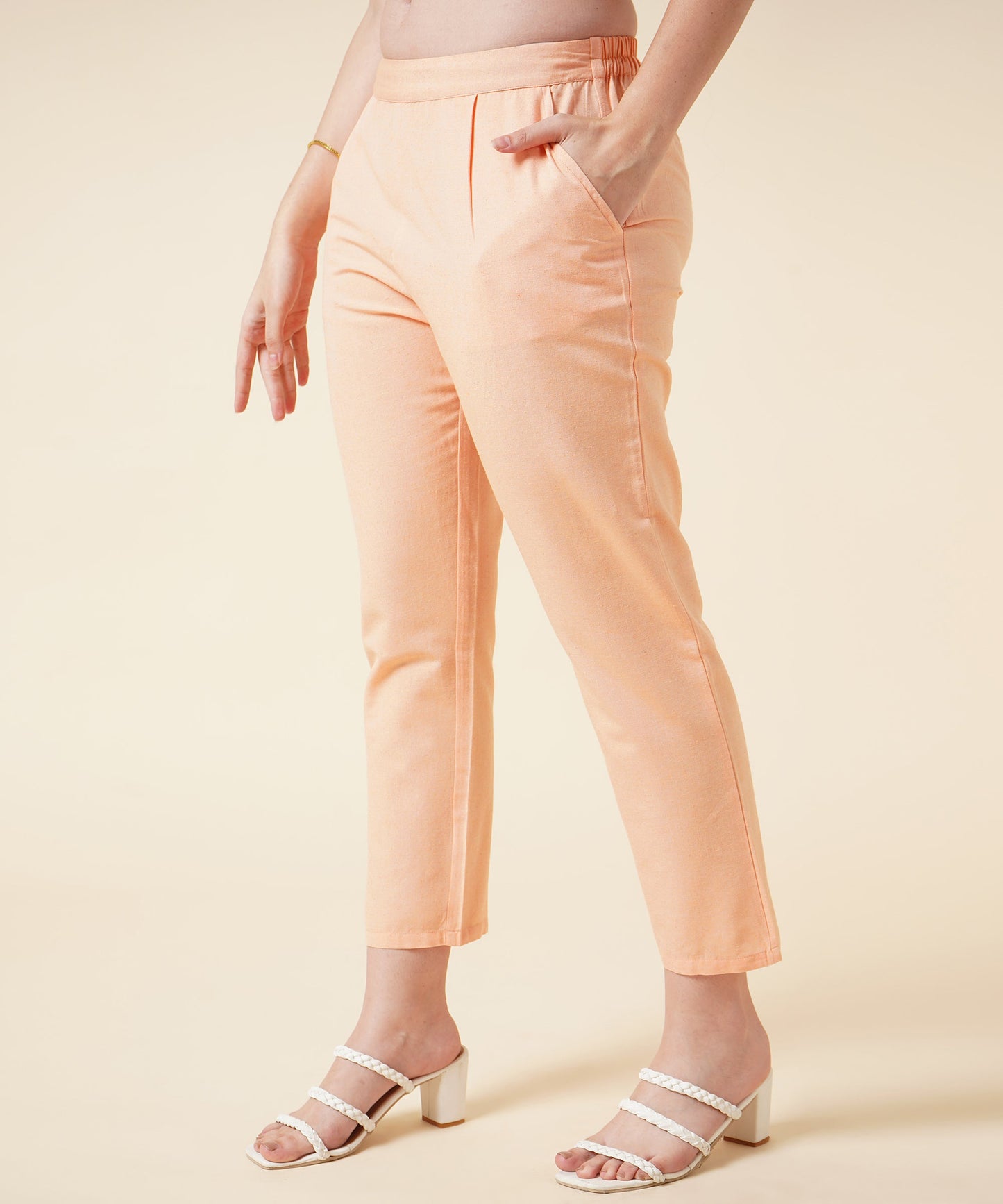 Ethnic Kurta Set With Pants Check Design Pattern, Orange