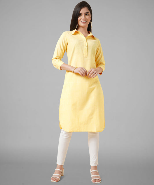 Cotton Kurta Collar Design Pattern with Button Style, Yellow