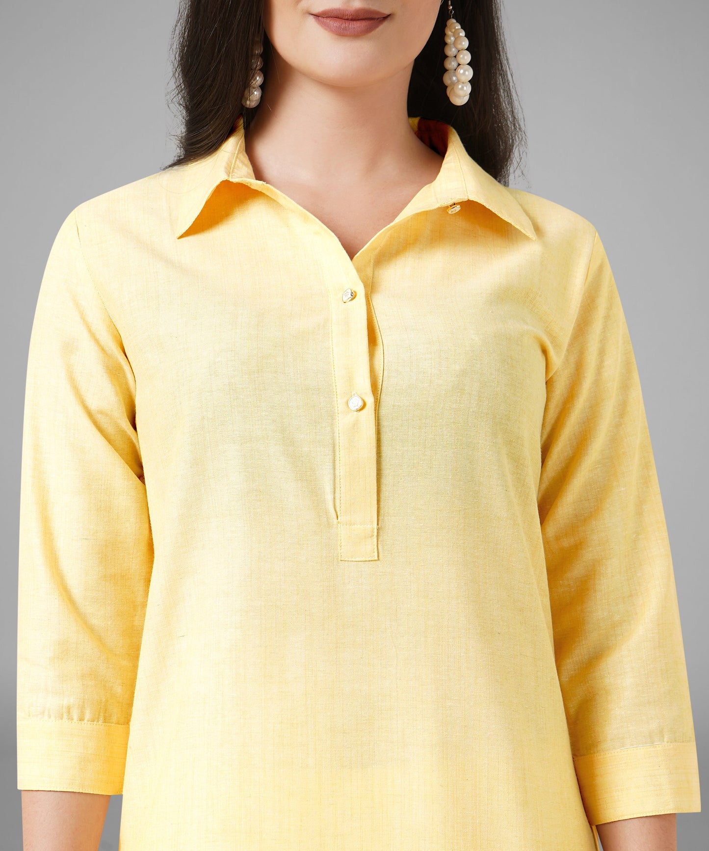 Cotton Kurta Collar Design Pattern with Button Style, Yellow