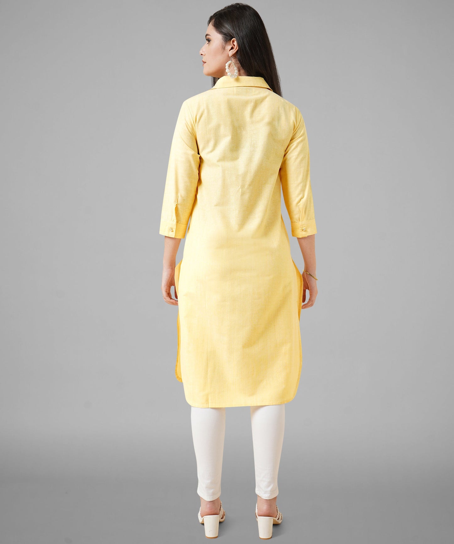 Cotton Kurta Collar Design Pattern with Button Style, Yellow