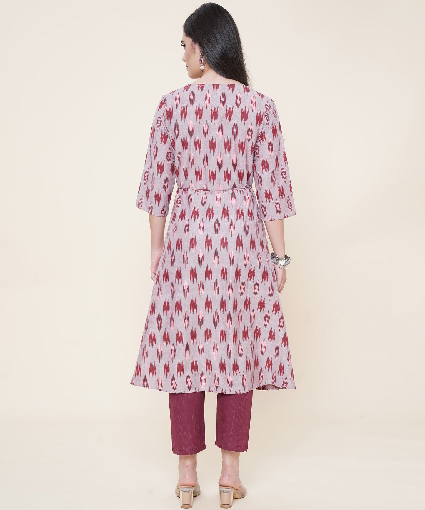 Cotton Printed Angrakha Style Kurta Design, Maroon