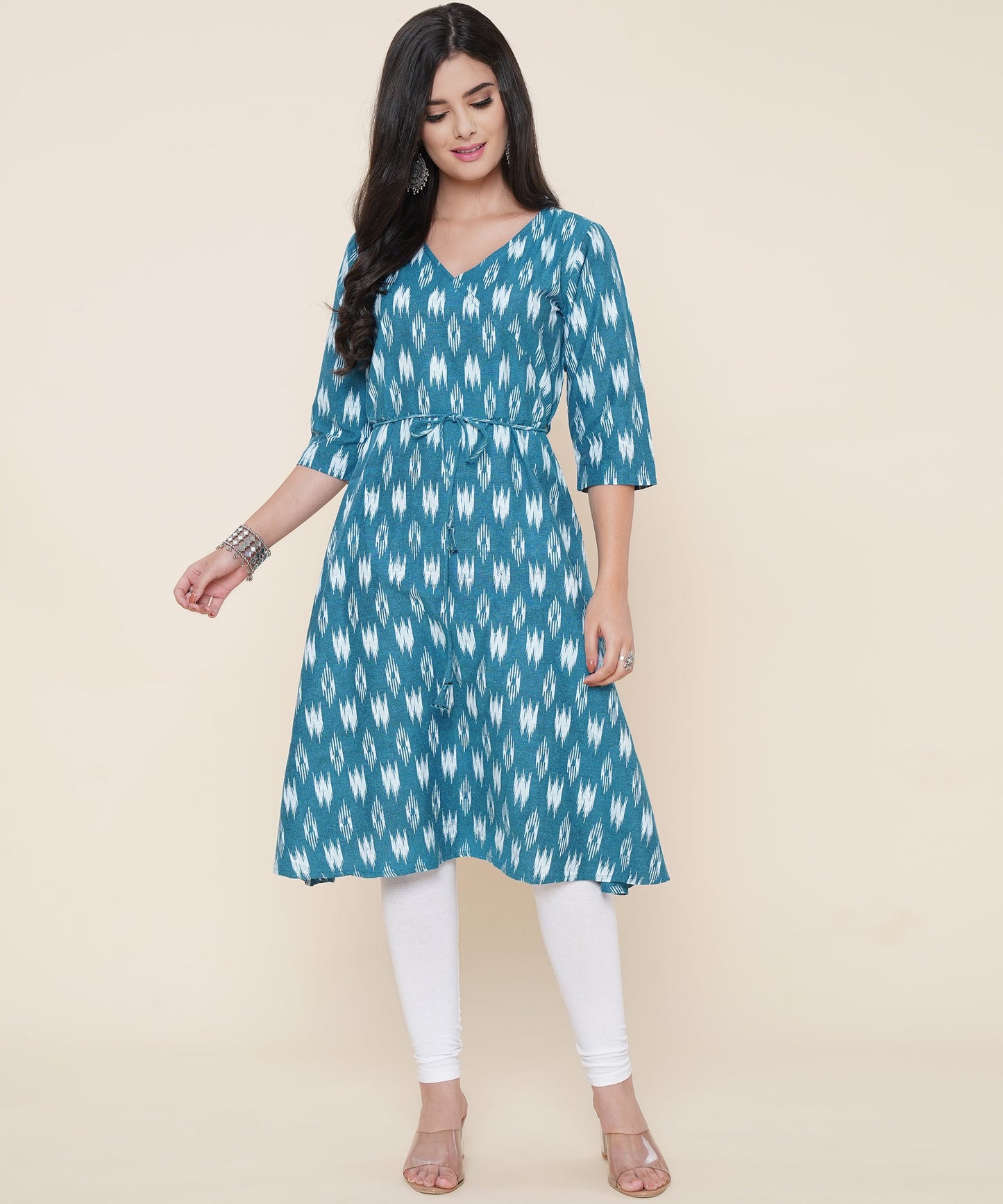 Cotton Printed Angrakha Style Kurta Design, Blue