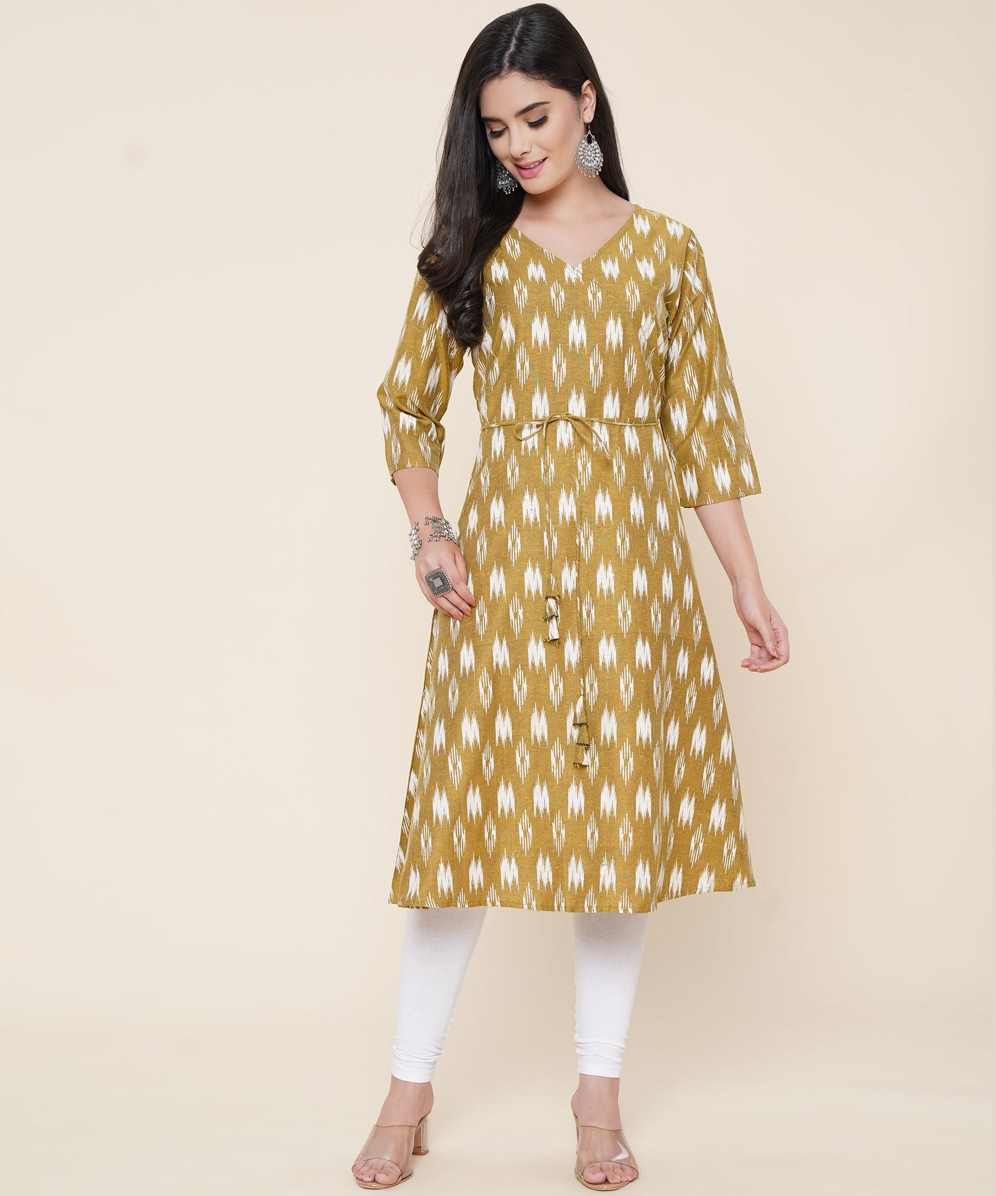 Cotton Printed Angrakha Style Kurta Design , Mehandi