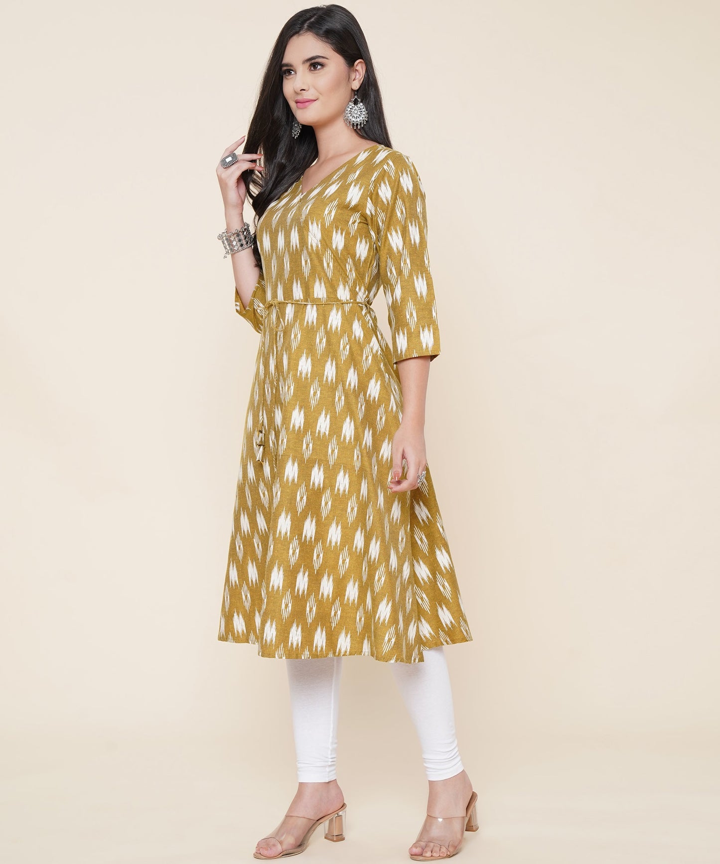 Cotton Printed Angrakha Style Kurta Design , Mehandi