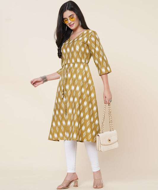 Cotton Printed Angrakha Style Kurta Design , Mehandi