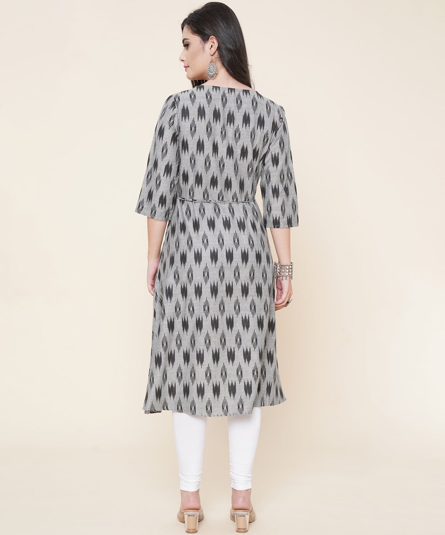Cotton Printed Angrakha Style Kurta Design, Black