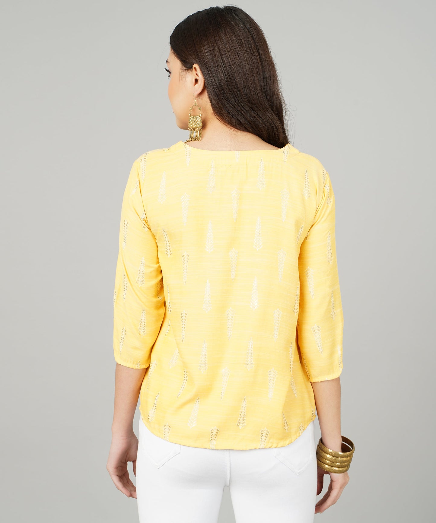 Foil Printed Short Cotton Kurti/Cotton Top for Women/Girls ,Yellow