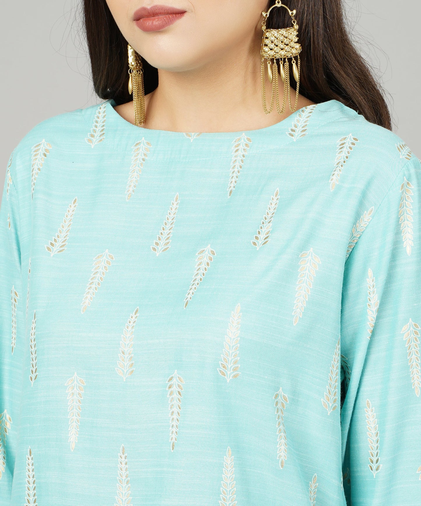 Foil Printed Short Cotton Kurti/Cotton Top for Women/Girls ,Blue