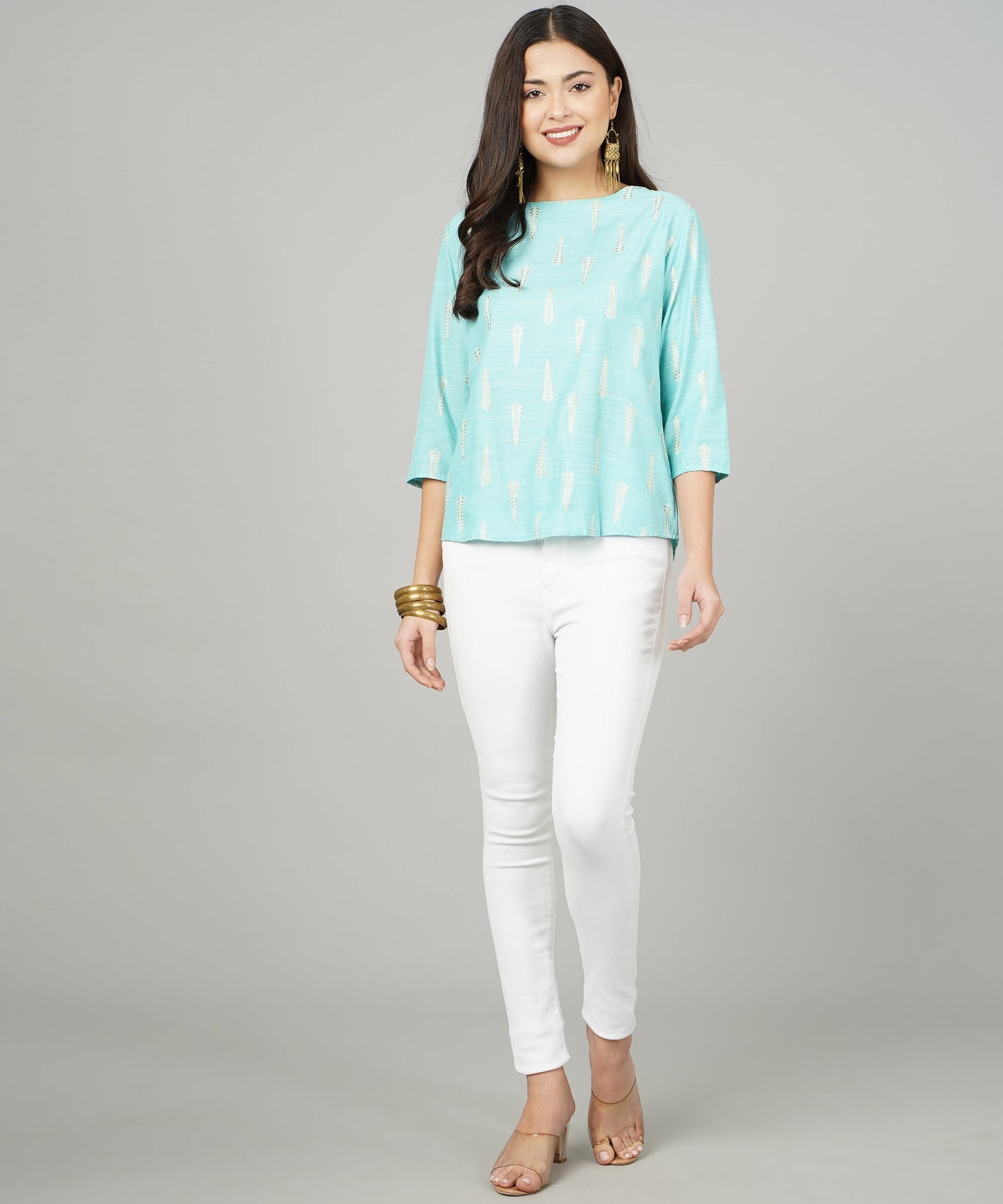 Foil Printed Short Cotton Kurti/Cotton Top for Women/Girls ,Blue