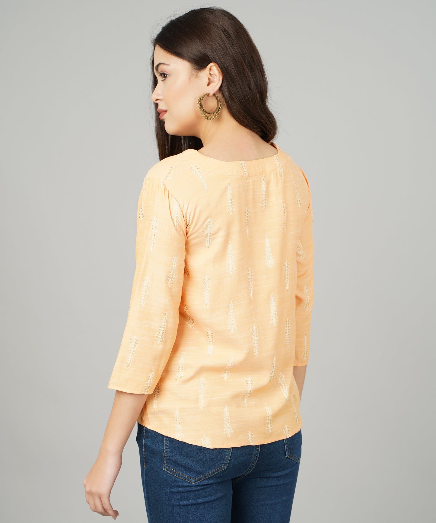 Anushil Foil Printed Orange Cotton Kurti/Top for Women/Girls - Stylish and Comfortable