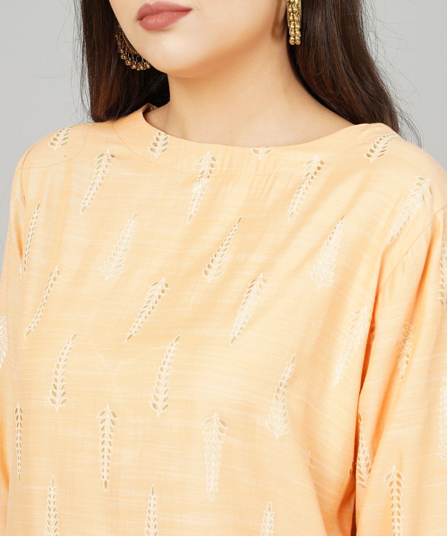 Anushil Foil Printed Orange Cotton Kurti/Top for Women/Girls - Stylish and Comfortable