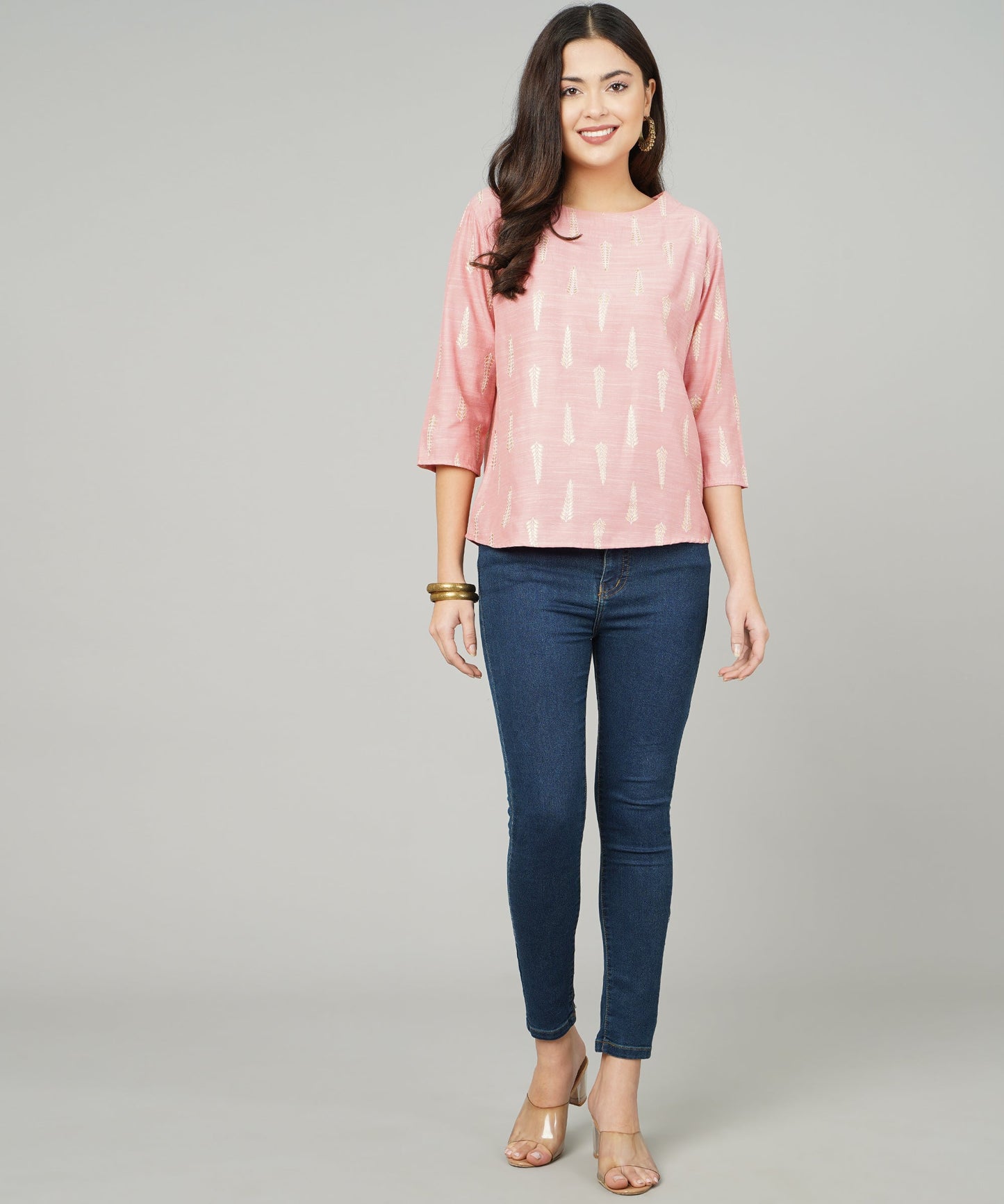 "Anushil Foil Printed Pink Cotton Kurti/Top for Women/Girls - Stylish and Comfortable