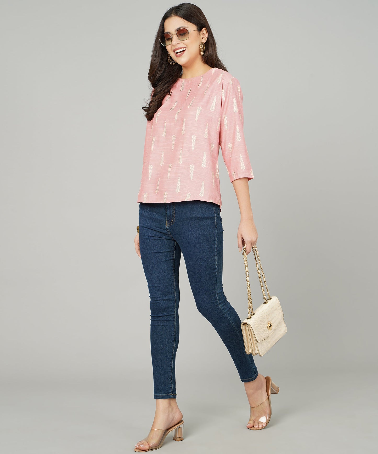 "Anushil Foil Printed Pink Cotton Kurti/Top for Women/Girls - Stylish and Comfortable