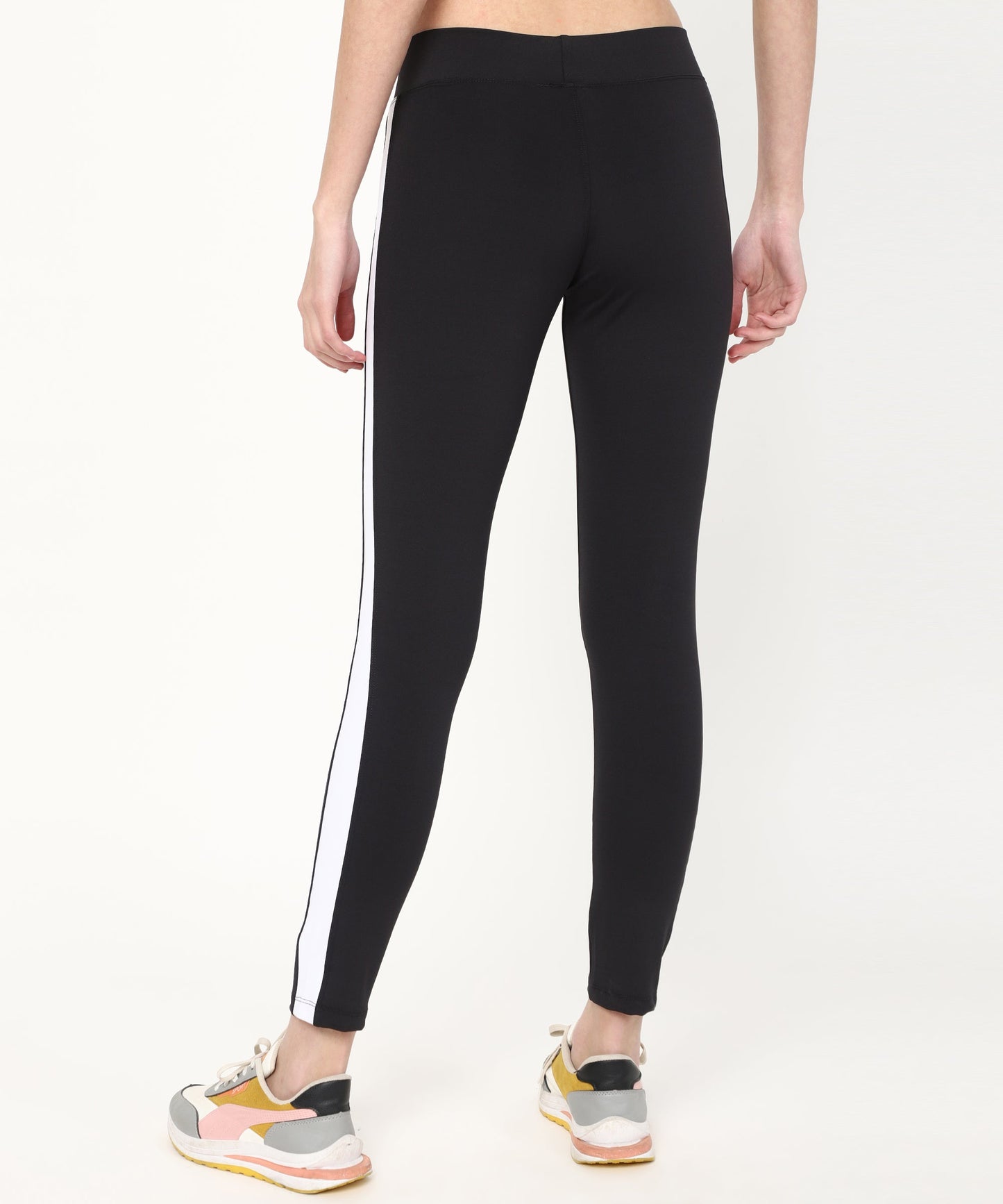 Ultimate Stretchable Jeggings with Stripe Design-Super-High Waisted Jeggings Yogapants Ankle Length(Black)