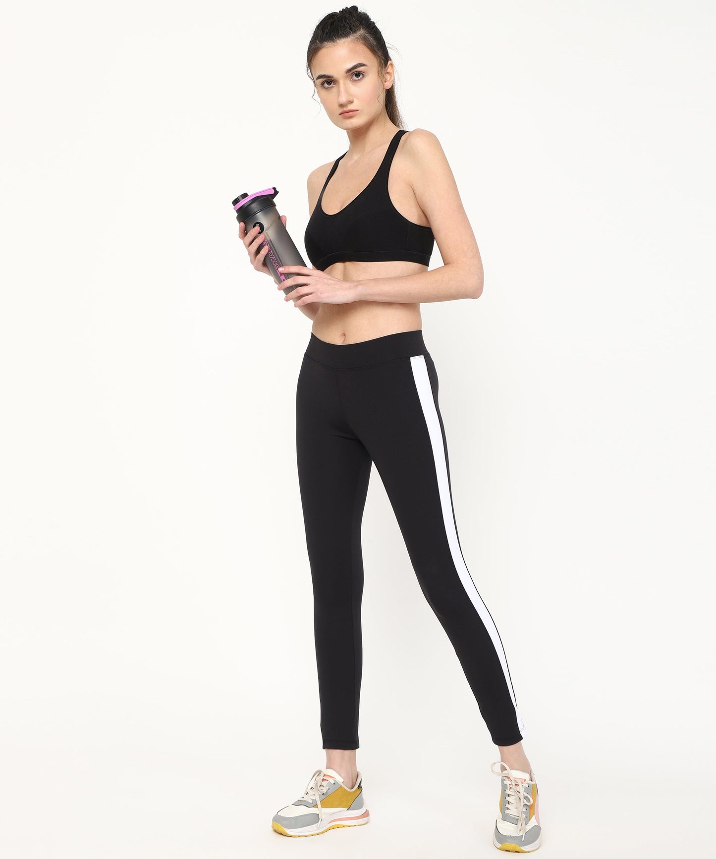 Ultimate Stretchable Jeggings with Stripe Design-Super-High Waisted Jeggings Yogapants Ankle Length(Black)