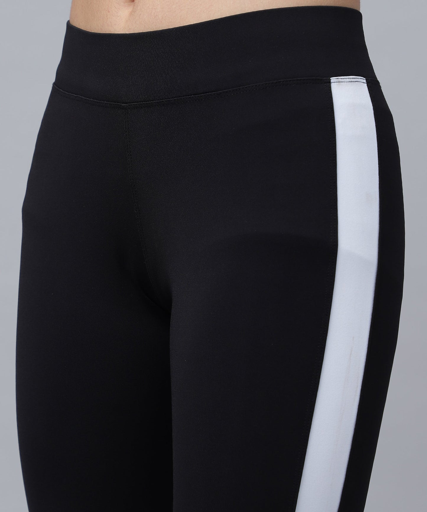 Ultimate Stretchable Jeggings with Stripe Design-Super-High Waisted Jeggings Yogapants Ankle Length(Black)