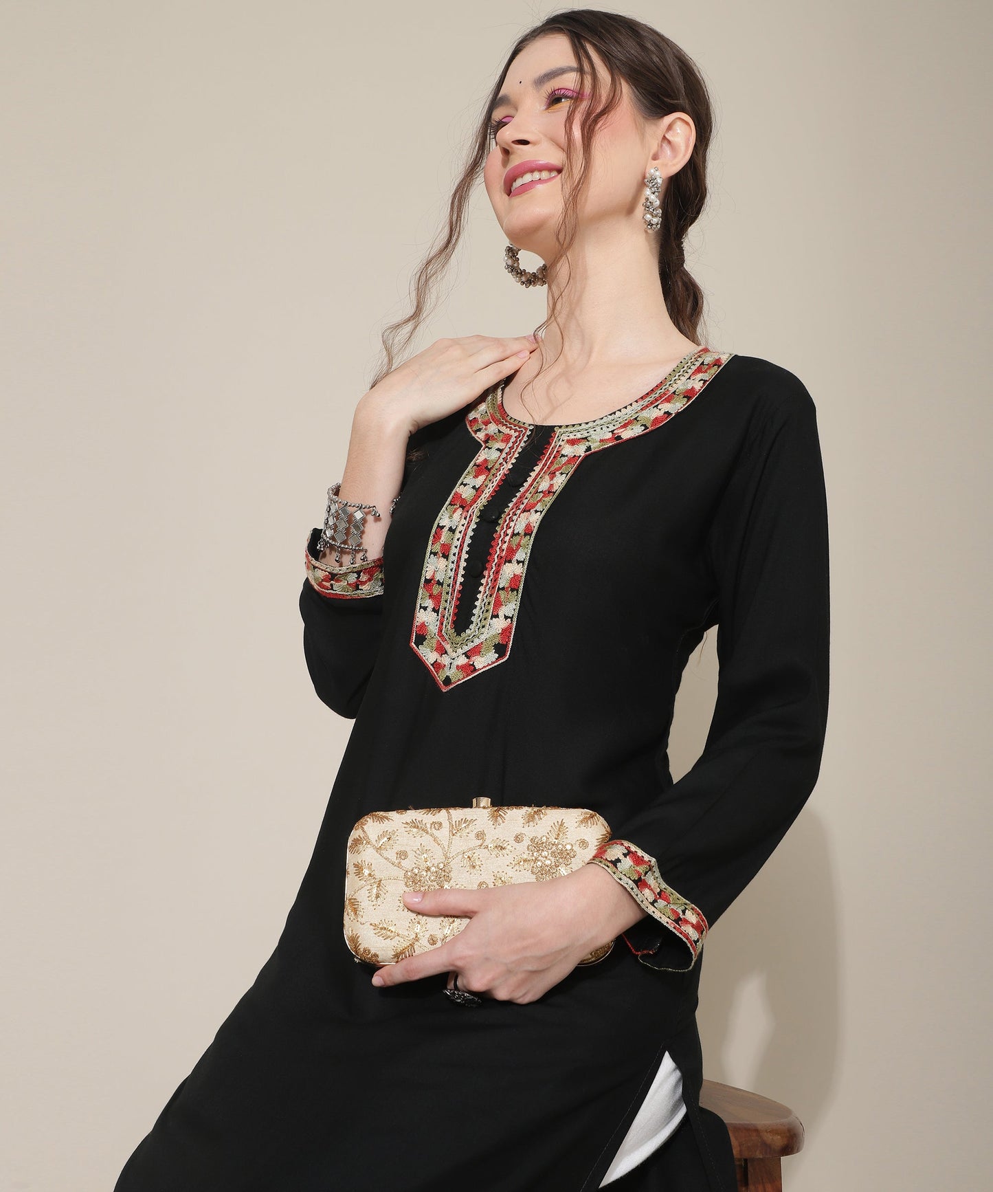 Stunning Embroidered Kurtas: Elevate Your Style with Exquisite Designs(Black)