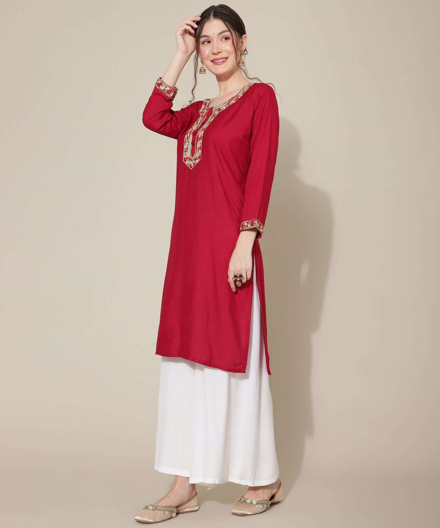 Stunning Embroidered Kurtas: Elevate Your Style with Exquisite Designs(Maroon)