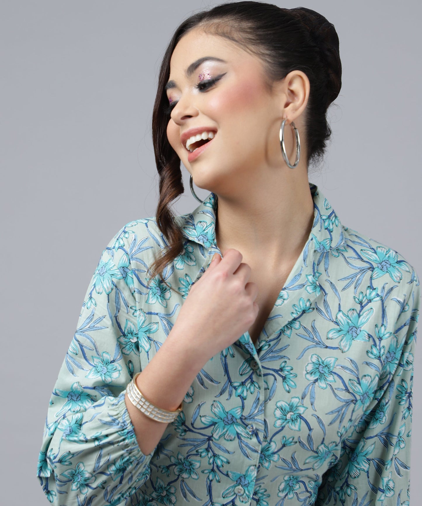 Feminine Cotton Jumpsuit For Women- Short Length Jumpsuit for Girls, V Neck with Button Style(Blue)