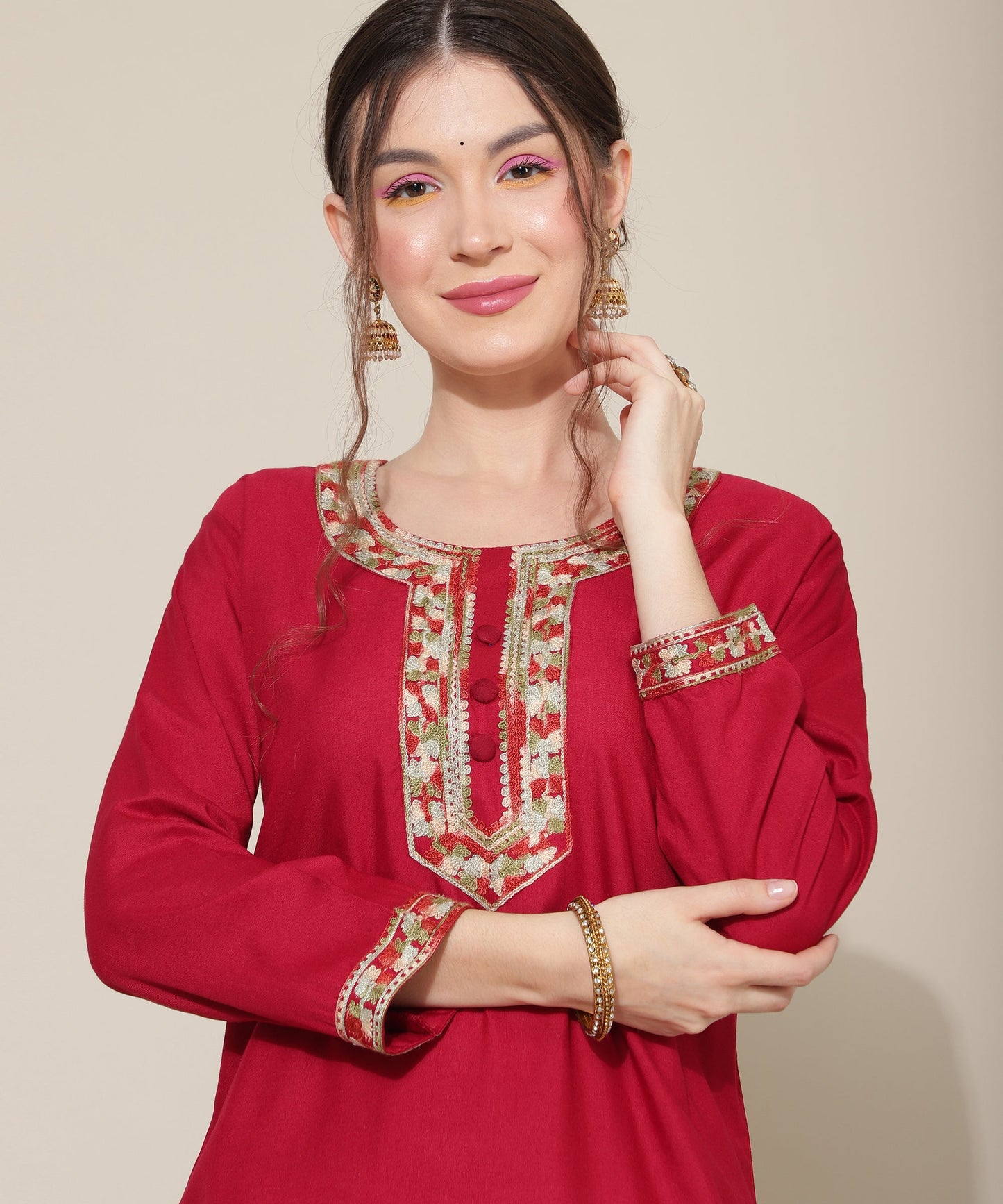 Stunning Embroidered Kurtas: Elevate Your Style with Exquisite Designs(Maroon)