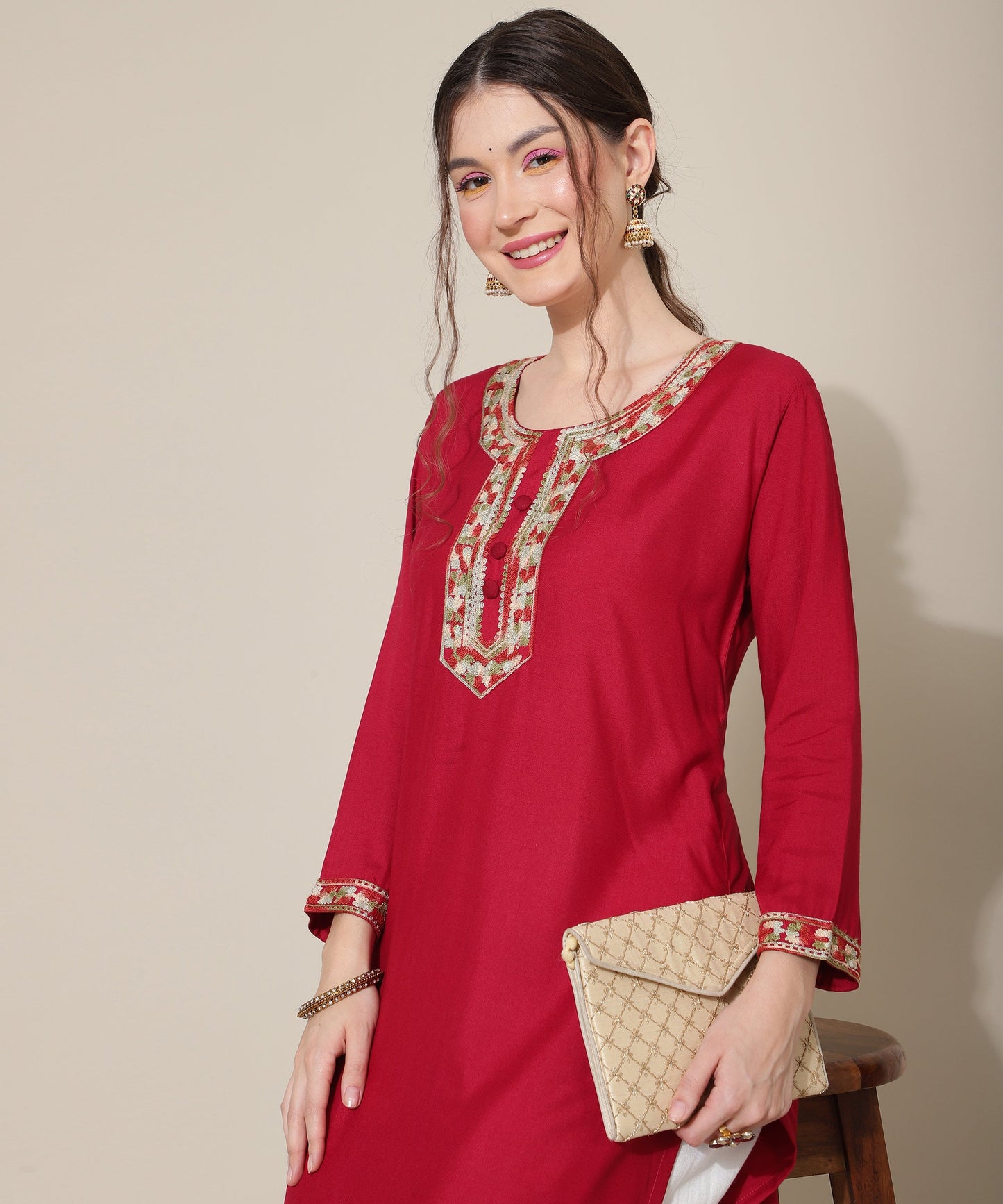 Stunning Embroidered Kurtas: Elevate Your Style with Exquisite Designs(Maroon)