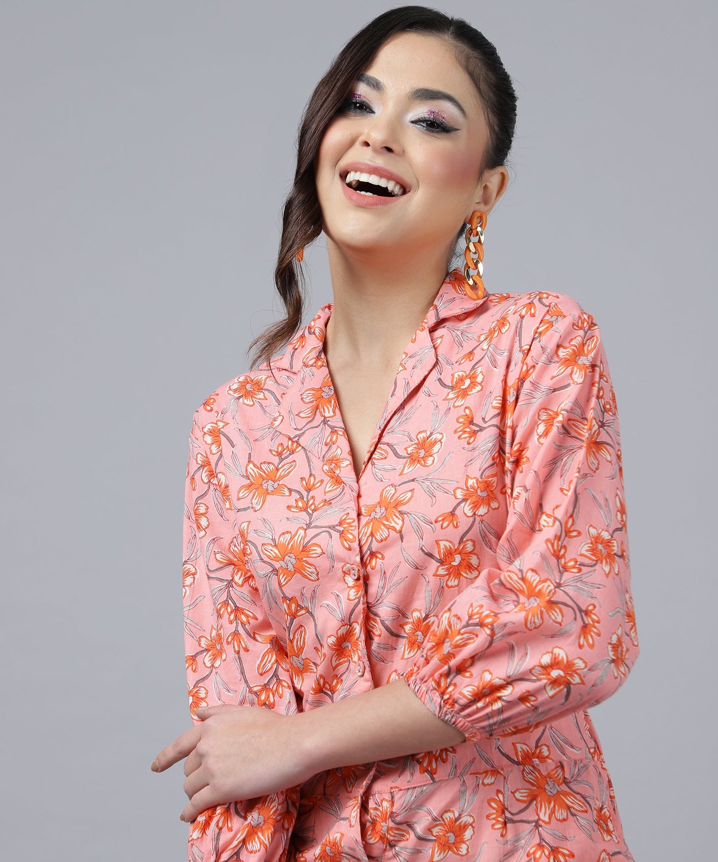 Feminine Cotton Jumpsuit For Women- Short Length Jumpsuit for Girls, V Neck with Button Style(Pink)