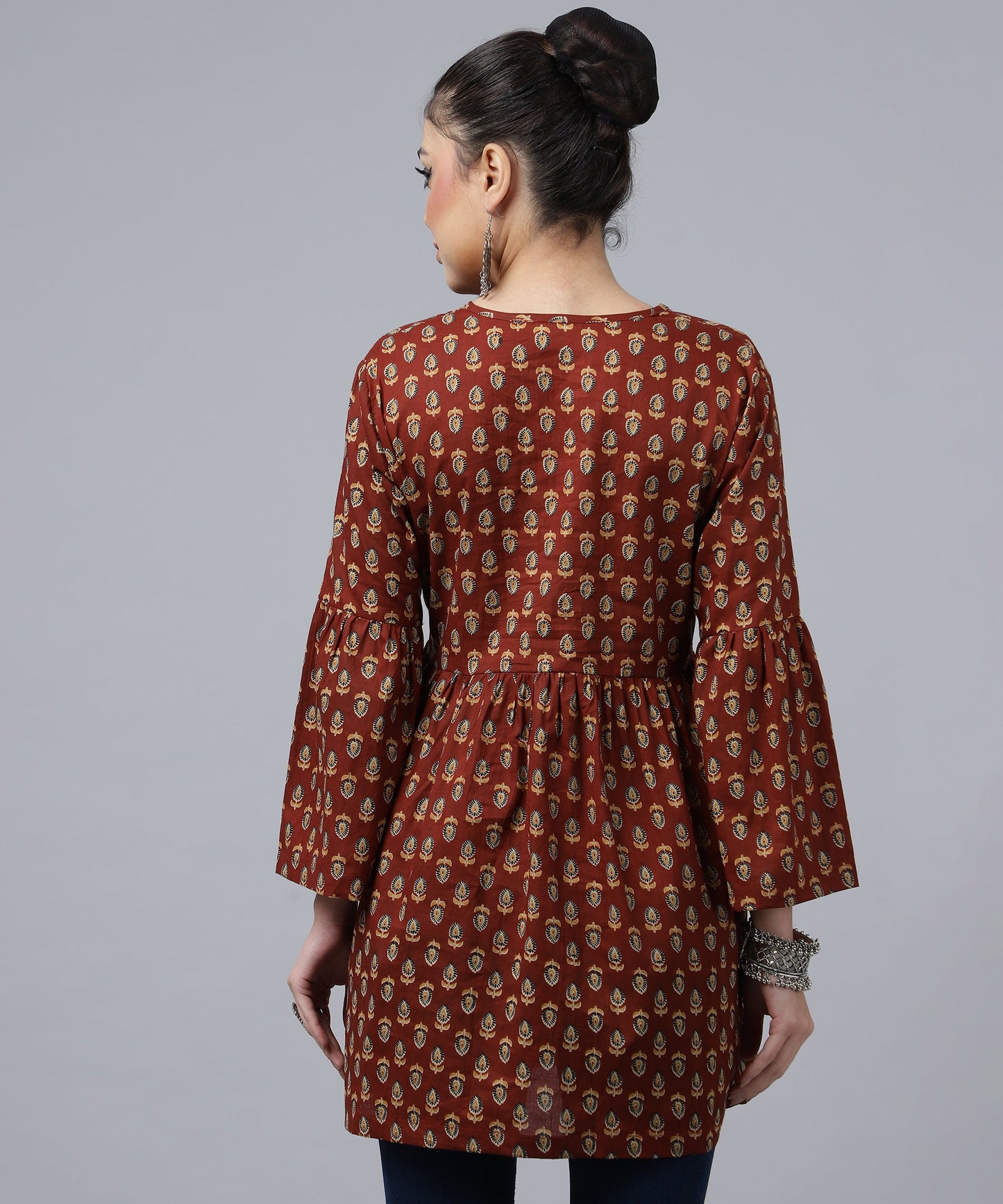 ANUSHIL Women's Cotton Cambric Printed Peplum Top - Stylish and Comfortable-Ideal for All Seasons(Red)