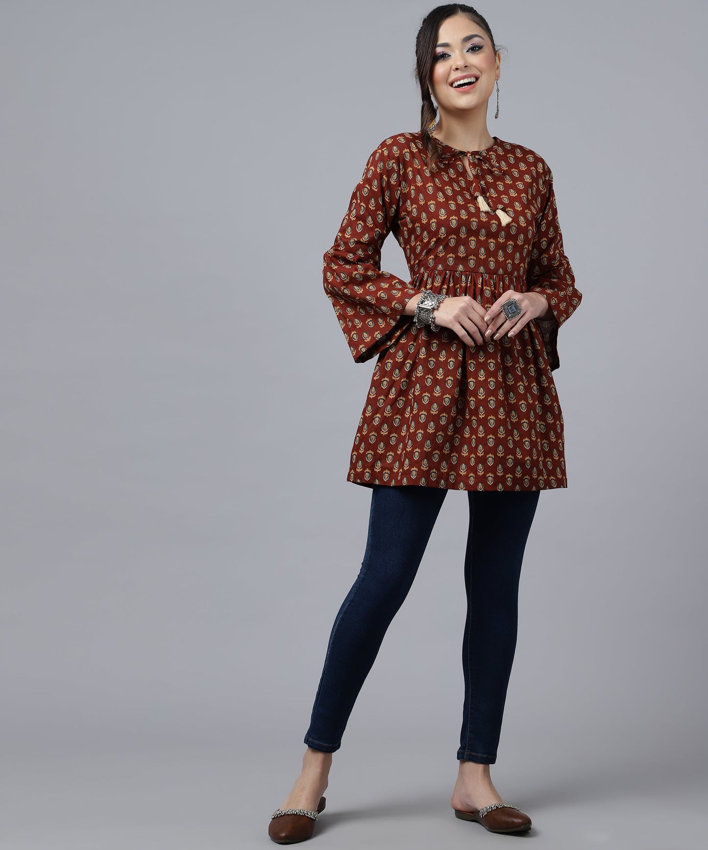 ANUSHIL Women's Cotton Cambric Printed Peplum Top - Stylish and Comfortable-Ideal for All Seasons(Red)