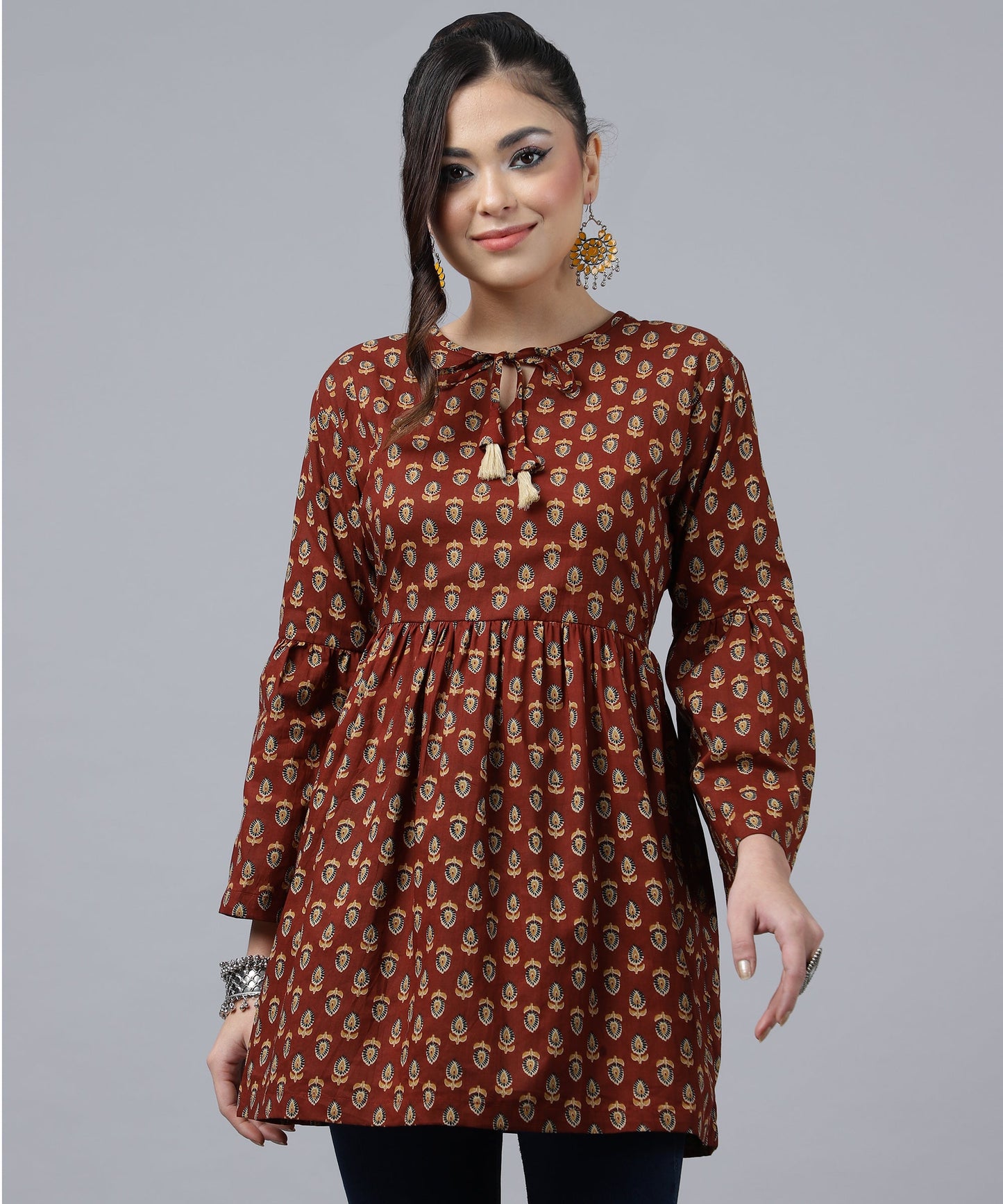 ANUSHIL Women's Cotton Cambric Printed Peplum Top - Stylish and Comfortable-Ideal for All Seasons(Red)