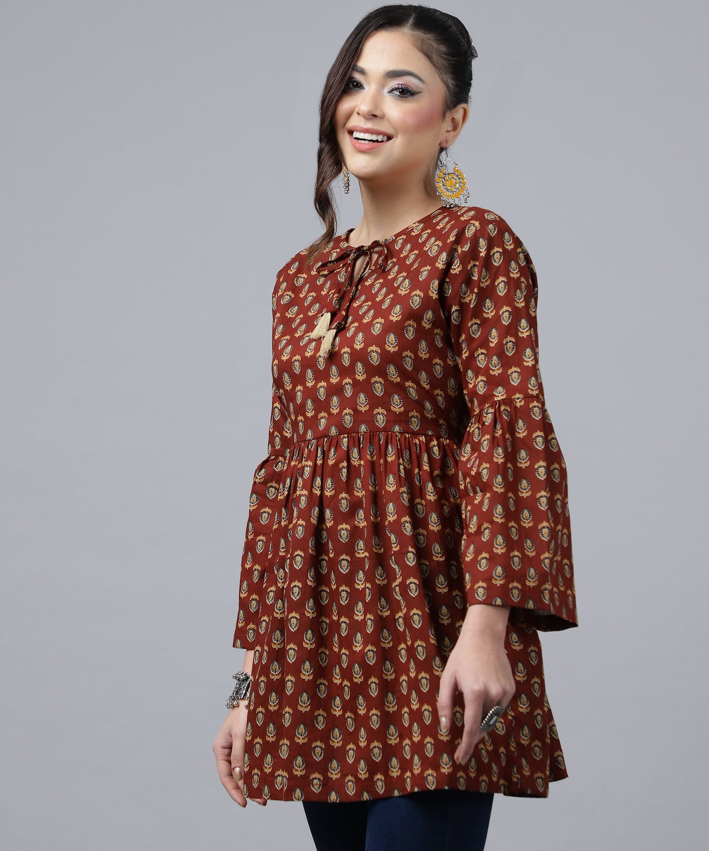 ANUSHIL Women's Cotton Cambric Printed Peplum Top - Stylish and Comfortable-Ideal for All Seasons(Red)