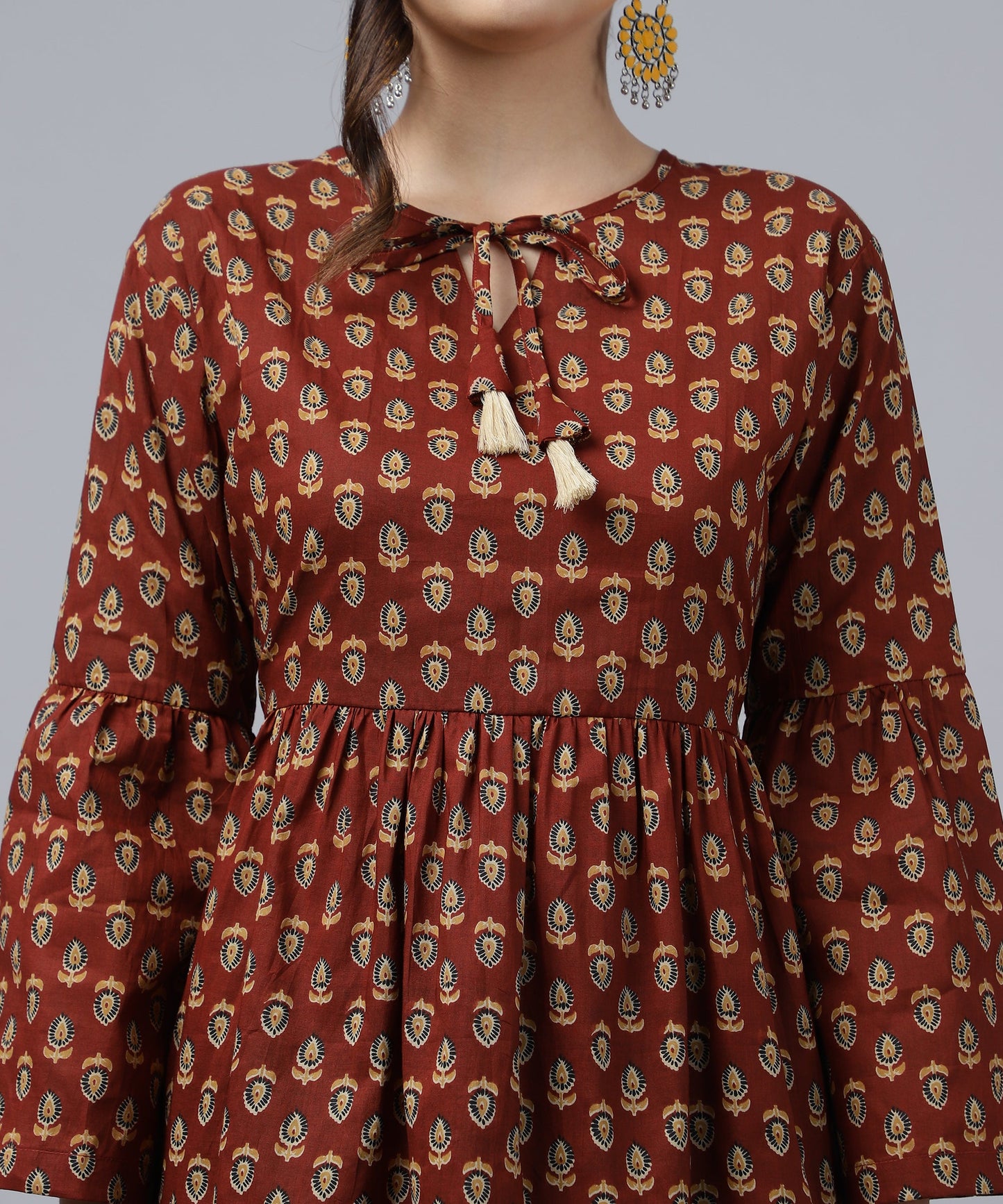 ANUSHIL Women's Cotton Cambric Printed Peplum Top - Stylish and Comfortable-Ideal for All Seasons(Red)