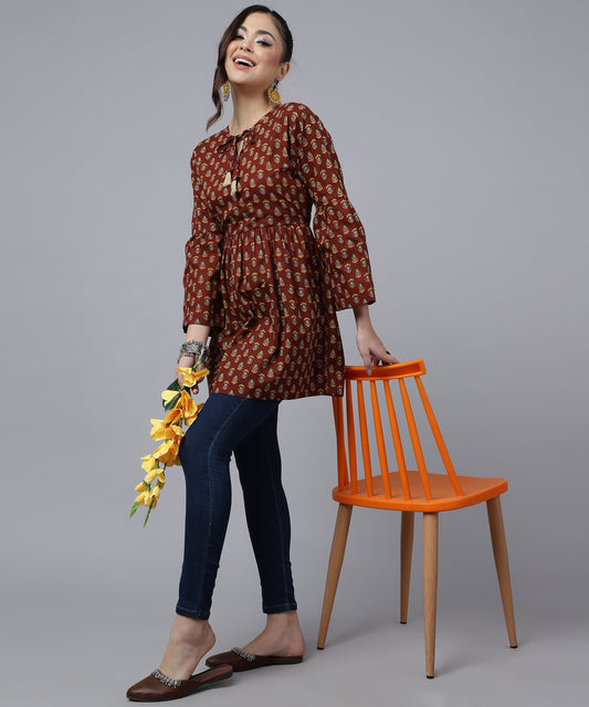 ANUSHIL Women's Cotton Cambric Printed Peplum Top - Stylish and Comfortable-Ideal for All Seasons(Red)