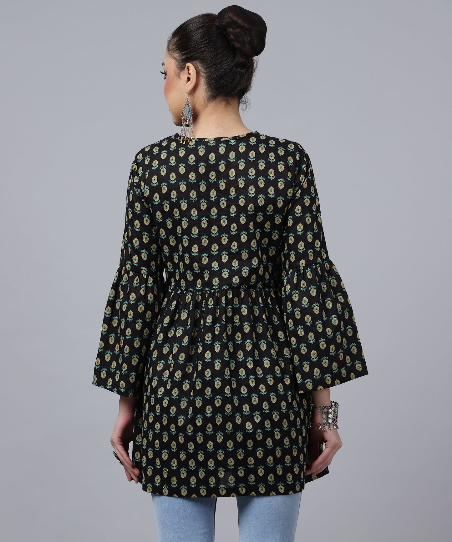 ANUSHIL Women's Cotton Cambric Printed Peplum Top - Stylish and Comfortable-Ideal for All Seasons(Black)