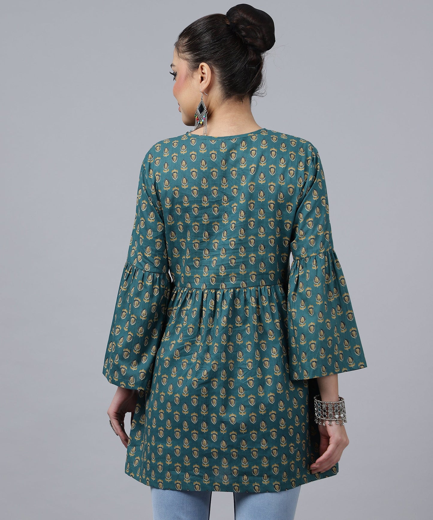 ANUSHIL Women's Cotton Cambric Printed Peplum Top - Stylish and Comfortable-Ideal for All Seasons(Green)