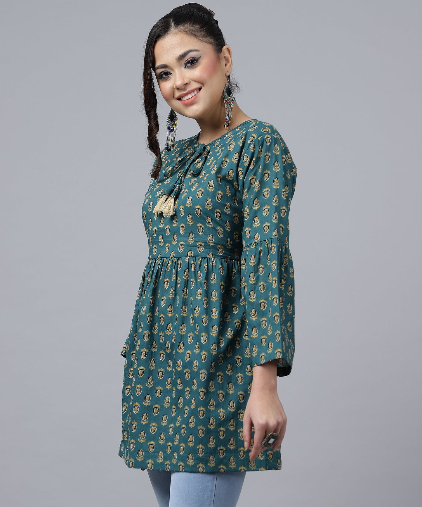 ANUSHIL Women's Cotton Cambric Printed Peplum Top - Stylish and Comfortable-Ideal for All Seasons(Green)