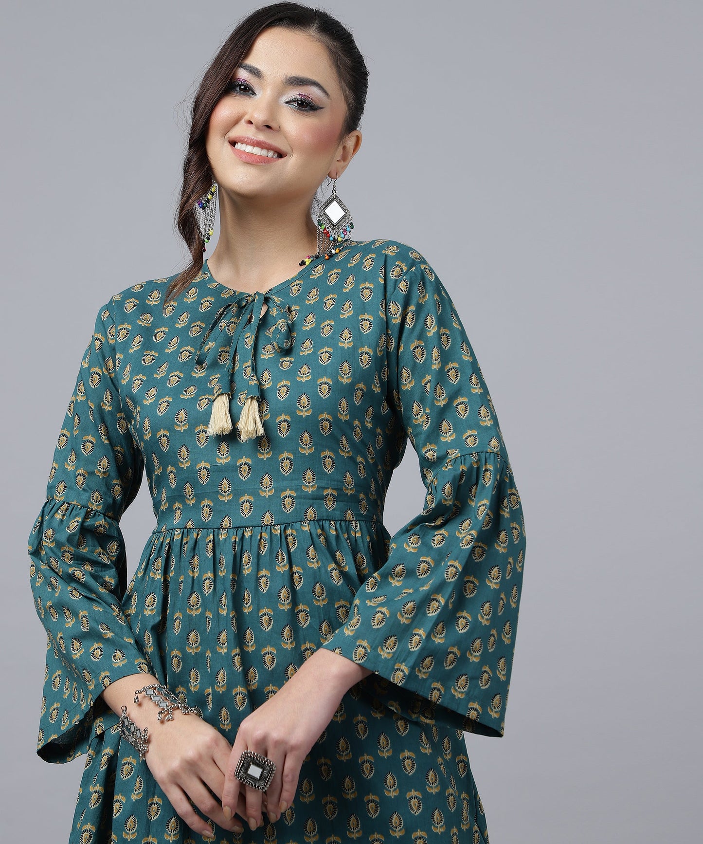 ANUSHIL Women's Cotton Cambric Printed Peplum Top - Stylish and Comfortable-Ideal for All Seasons(Green)