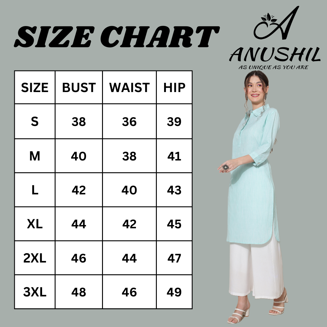 Cotton Kurta For Women Collar Design Pattern with Button Style, Blue