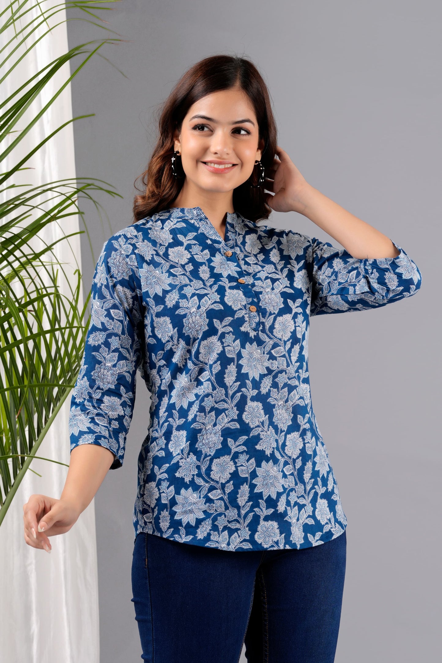 Women's Kurti & Tops| Stylish, Latest Cotton Kurti, Top Collection(Blue Indigo)
