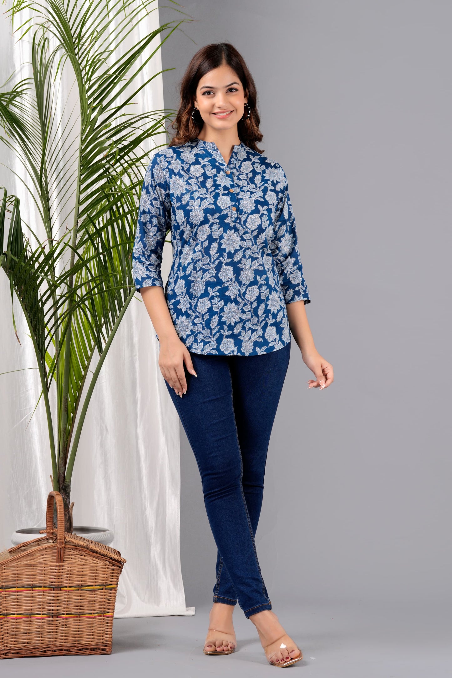 Women's Kurti & Tops| Stylish, Latest Cotton Kurti, Top Collection(Blue Indigo)