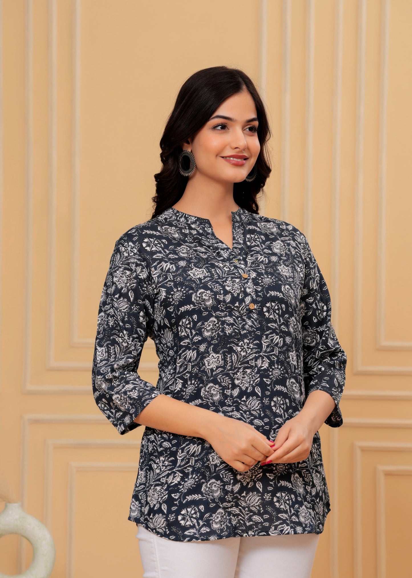 Women's Kurti & Tops| Stylish, Latest Cotton Kurti, Top Collection(Grey Flower)